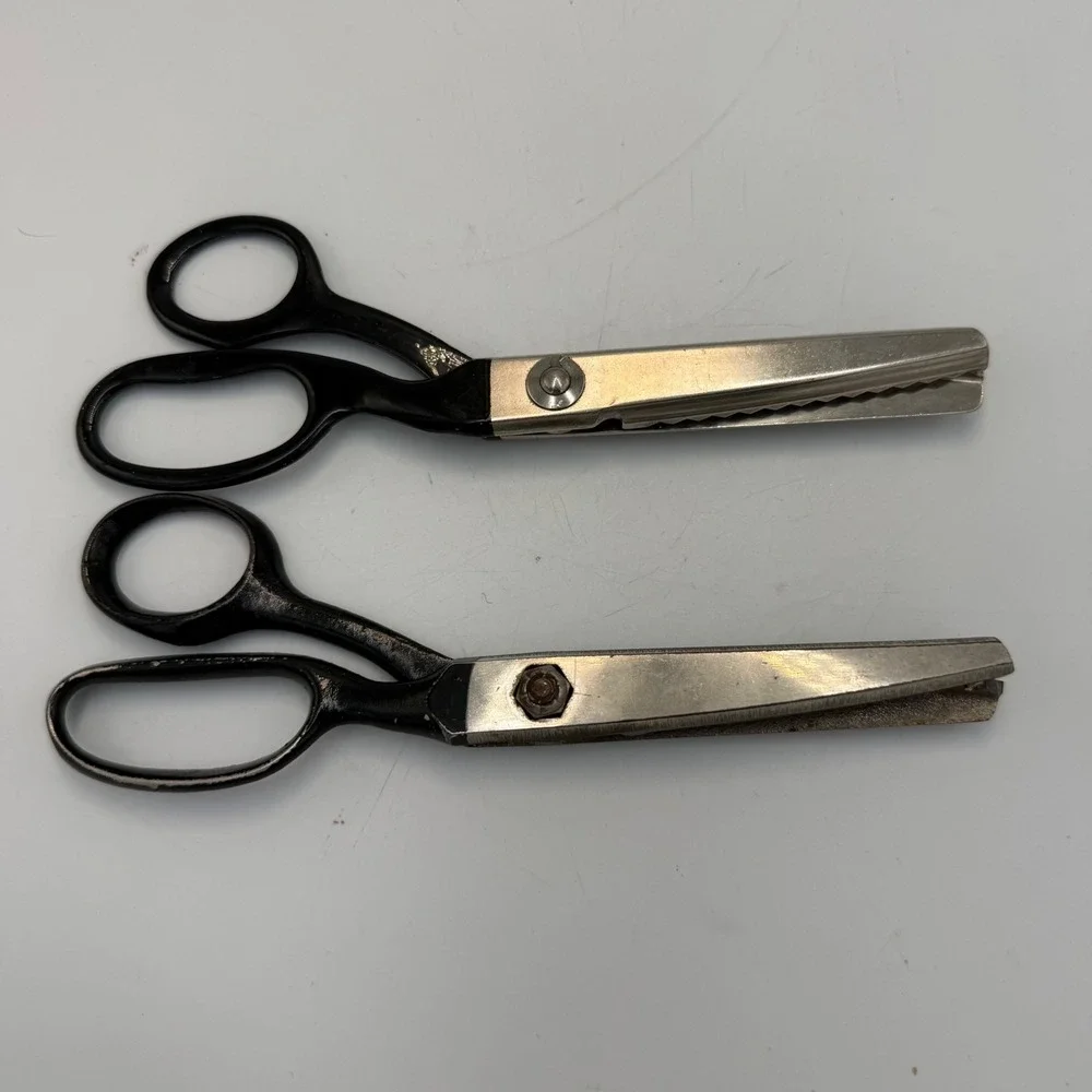 Vintage Pinking Shears Set Sta-Sharp Forged Steel & Deluxe Kleencut USA Made